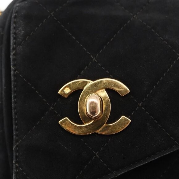 CHANEL Matelasse Fringe Chain Shoulder Bag Suede Black gold CC Auth BA8656 - Picture 10 of 16